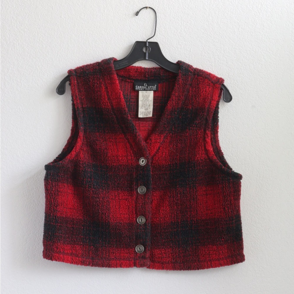 Carole Little Red and Black Plaid Button-Front Vest